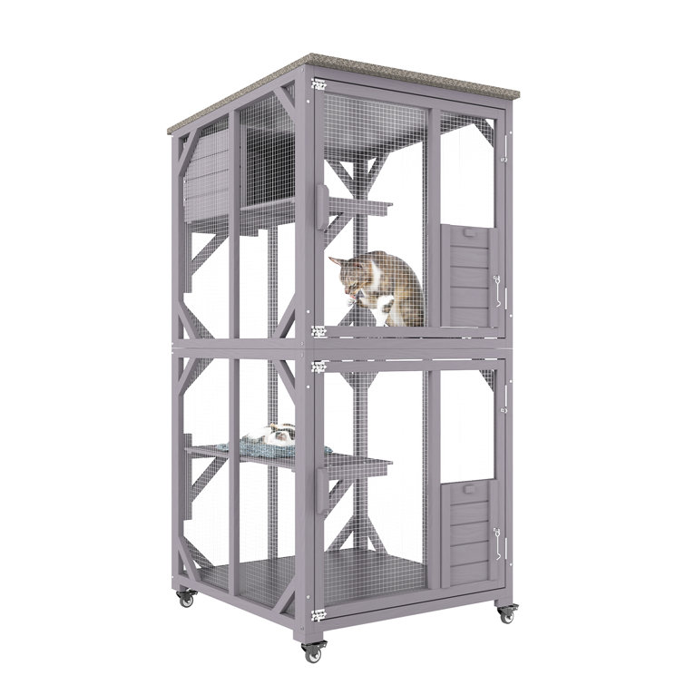 Tucker Murphy Pet™ Wooden Cat House On Rotating Wheels, Cat Condo Cage